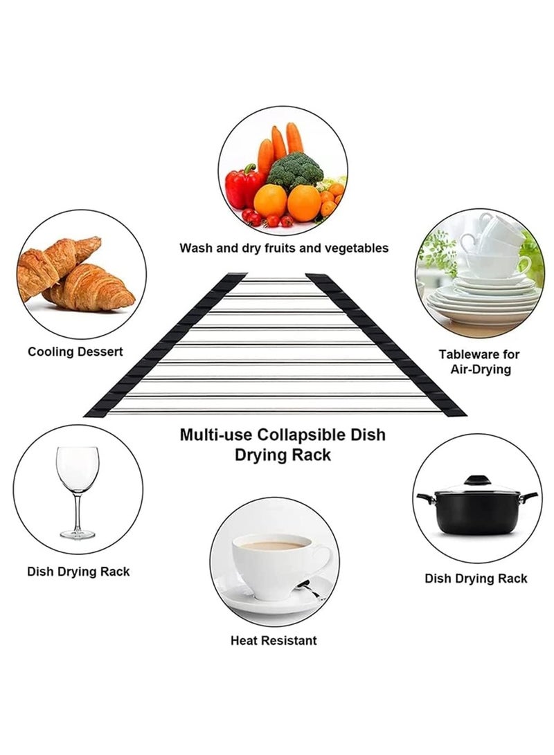 Beauenty Collapsible Drying Rack (Triangle), Rollable Dish Mat Multipurpose Sink Rack Sink Top Drainer Foldable Stainless Steel Drying Rack Kitchen Counter Organizer for Kitchen Corner Drainer,Black - Image 2