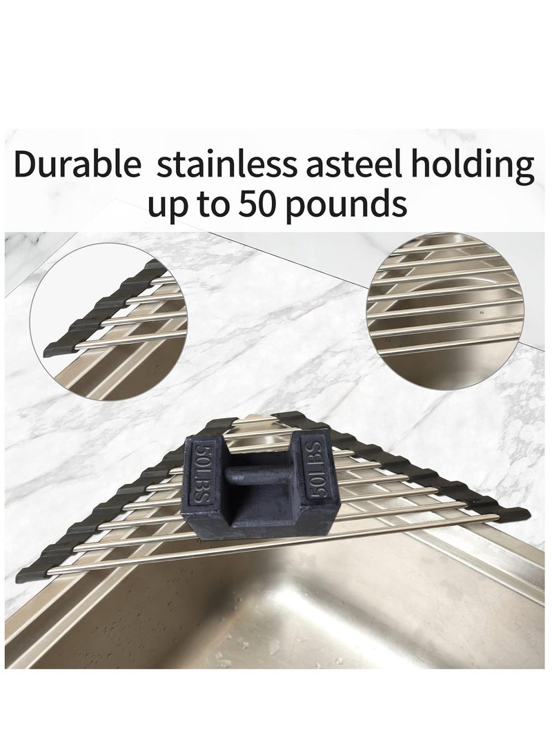 Beauenty Collapsible Drying Rack (Triangle), Rollable Dish Mat Multipurpose Sink Rack Sink Top Drainer Foldable Stainless Steel Drying Rack Kitchen Counter Organizer for Kitchen Corner Drainer,Black - Image 5