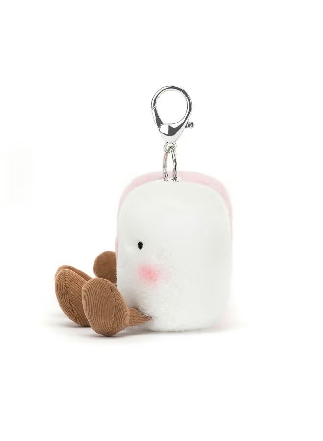 عام زوج من أكياس حلوى Marshmallows – قلادة كريهة باللون الوردي والأبيض لحقائب الظهر والحقائب والمفاتيح – ملحق ناعم بزوج من حلوى Marshmallow مع شريط ساتان وقفل معدني - Image 1