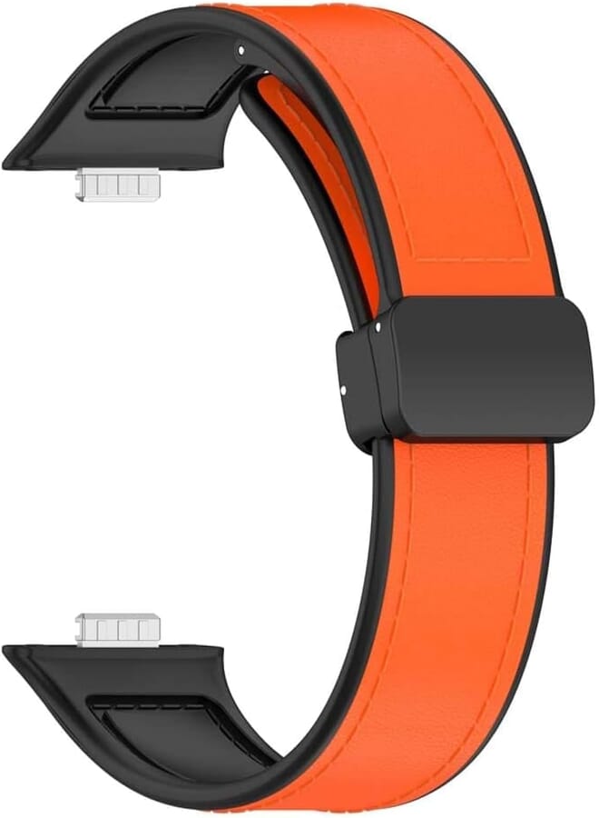 Next Next Store Compatible with Huawei Watch Fit 3 - Soft Silicone Top Woven Leather Magnetic Watch Band - Magnetic Closure Watch Band - Stylish & Fashionable Strap - Men Women