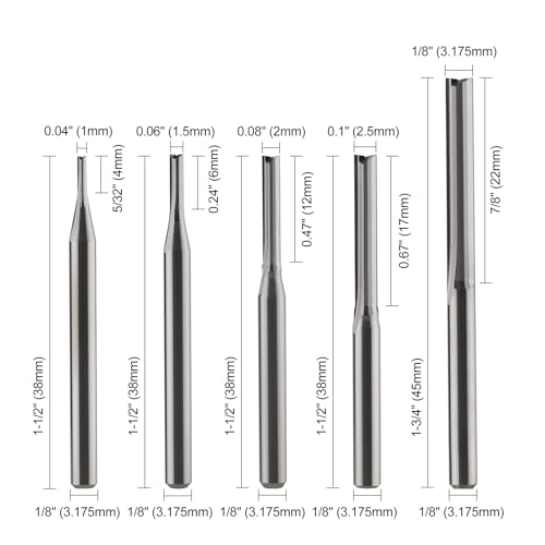 HOZLY 1/8 Inch Straight Router Bits Set (CED 1.0mm 1.5mm 2.0mm 2.5mm 3.175mm) Milling Cutter 2 Flutes Double Edged CNC Cutting Tungsten Steel for Wood MDF Acrylic Milling - Image 2