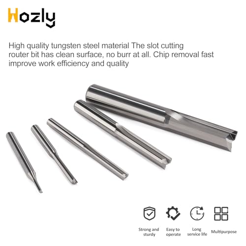 HOZLY 1/8 Inch Straight Router Bits Set (CED 1.0mm 1.5mm 2.0mm 2.5mm 3.175mm) Milling Cutter 2 Flutes Double Edged CNC Cutting Tungsten Steel for Wood MDF Acrylic Milling - Image 4