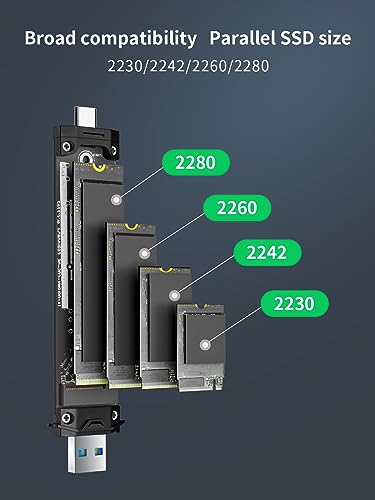 Lemorele M.2 NVMe SSD Enclosure Adapter Tool-Free, 10Gbps USB C 3.2 Gen2 M.2 NVMe External Hard Drive Case Adapter for M-Key SSD 2230/2242/2260/2280,(SATA NOT Supported) - Image 3