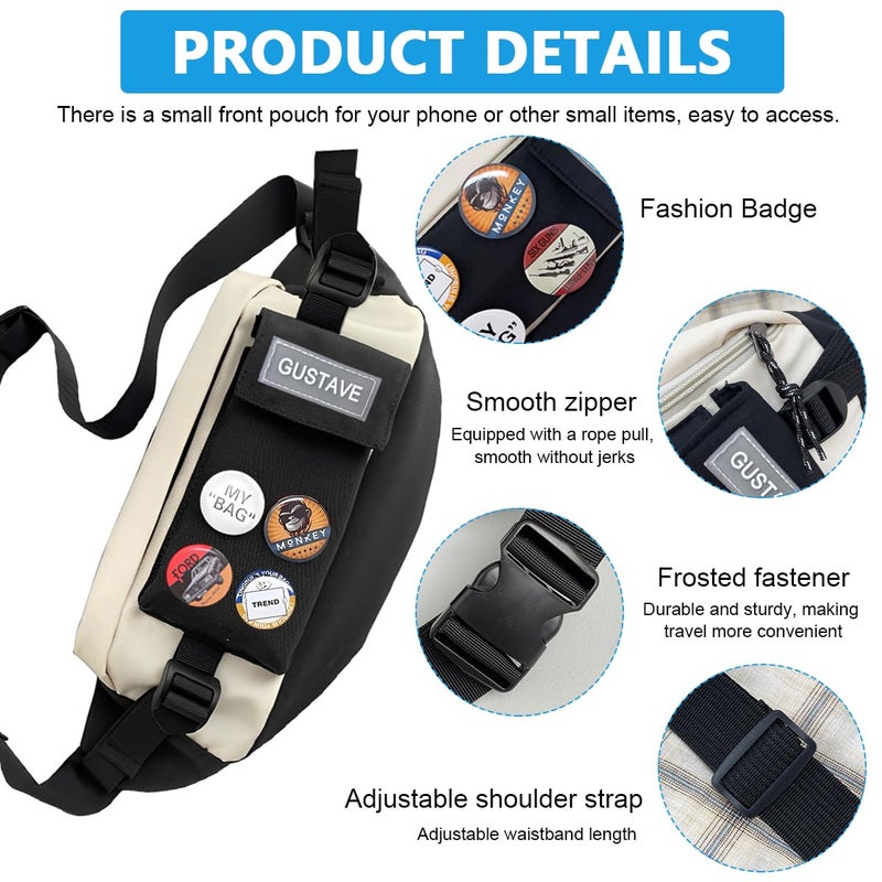 GUSTAVE ® Crossbody Bag for Men Women with Badges, Waterproof Sling Bag Large Shoulder Bag with Adjustable Strap for Commuting Travel Outdoor Activities Cycling - Image 3