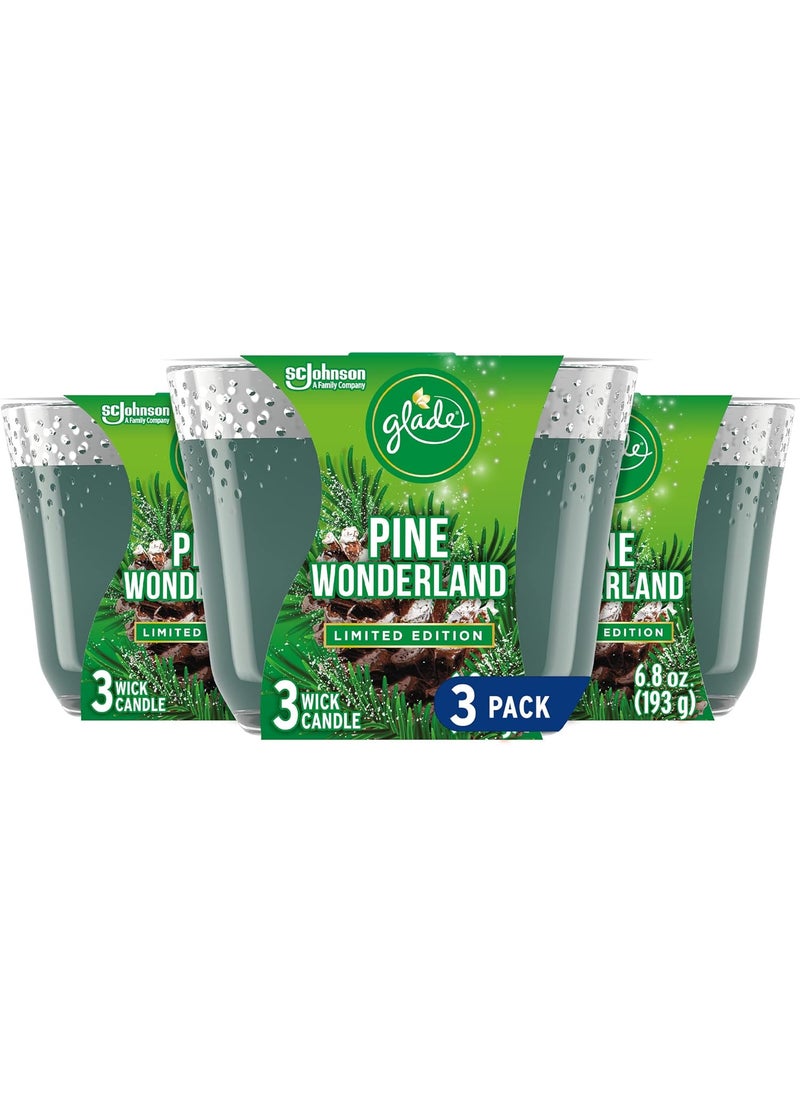 Glade Glade Candle Pine Wonderland, Fragrance Candle Infused with Essential Oils, Air Freshener Candle, 3-Wick Candle, 6.8oz, 3 Count 