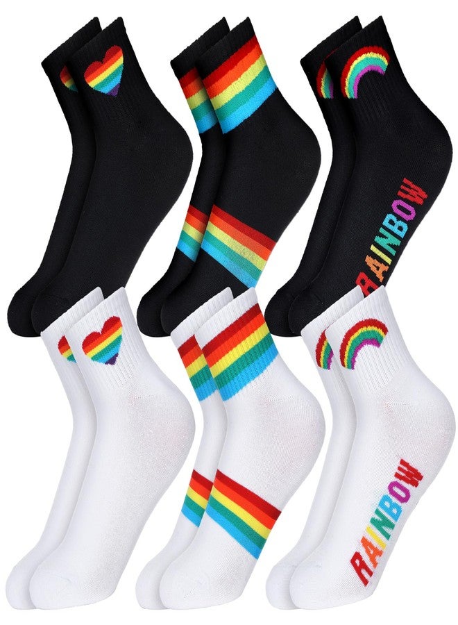 Fourluoo 6 Pairs Cotton Novelty Socks Colorful Socks for Men and Women(Rainbow,8-11,Elegant Style) - Image 1