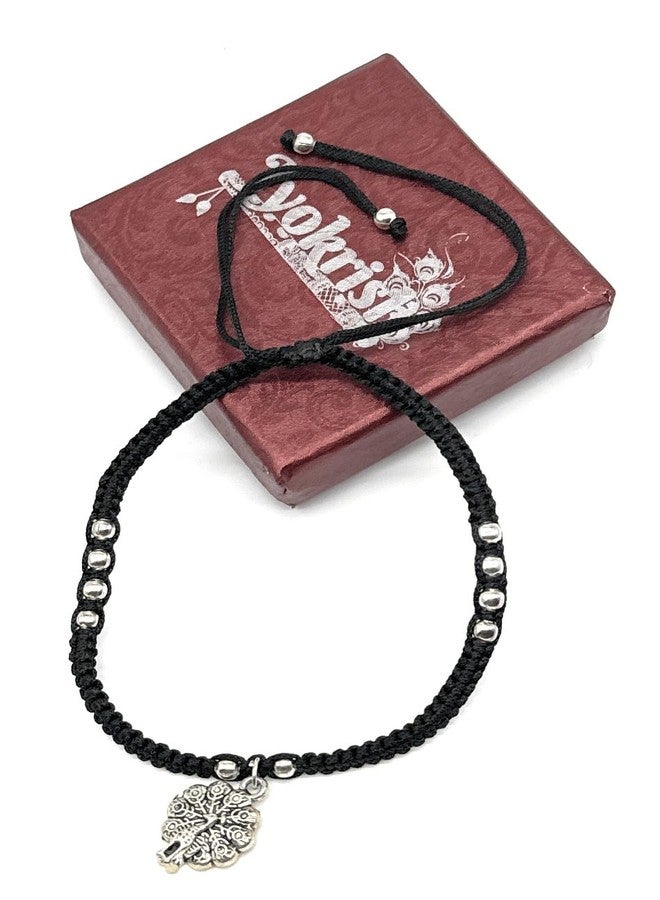 Jyokrish Handmade Adjustable Single Leg Black Silk dori hanging Peacock Anklet |For Women |Girls |Black Nazariya |Pack of 1 |Thread Work |Payal | Free size - Image 3