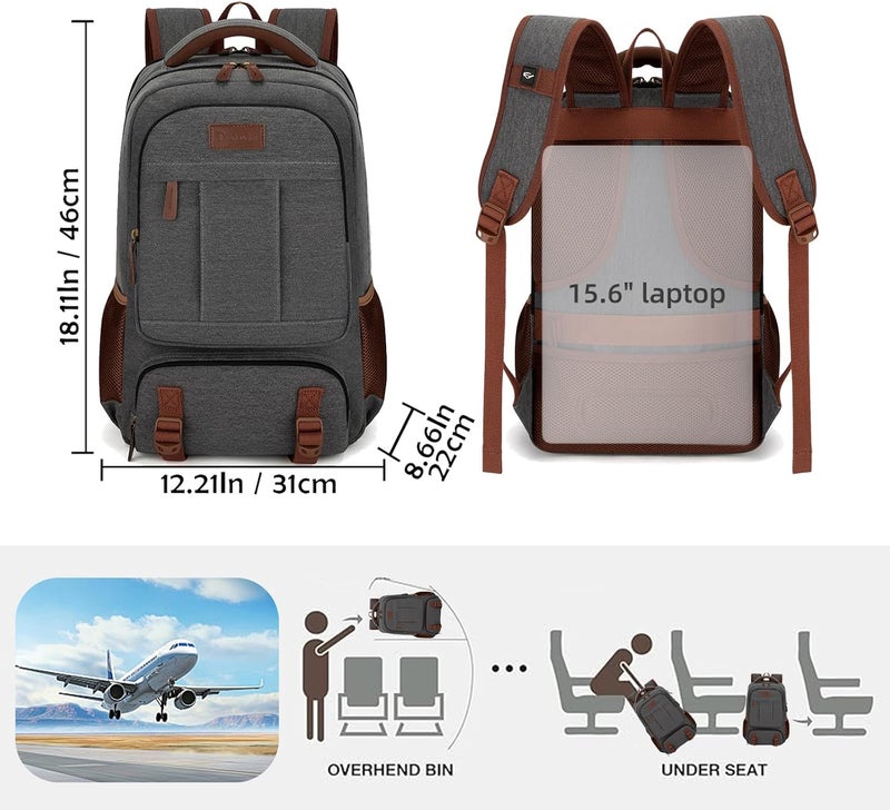 Tzowla Canvas Laptop Travel Backpack, Bag for Men Women, School Rucksack Fits 15.6-17.3"Laptop/Computer, Carry on Bookbag with USB Charging Port - Image 2