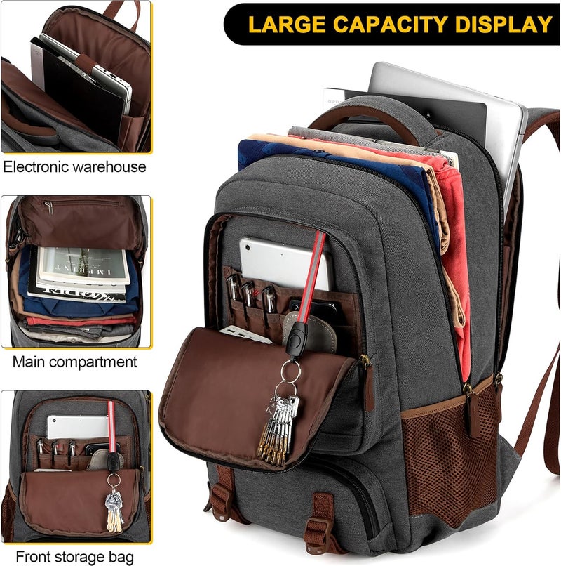 Tzowla Canvas Laptop Travel Backpack, Bag for Men Women, School Rucksack Fits 15.6-17.3"Laptop/Computer, Carry on Bookbag with USB Charging Port - Image 3