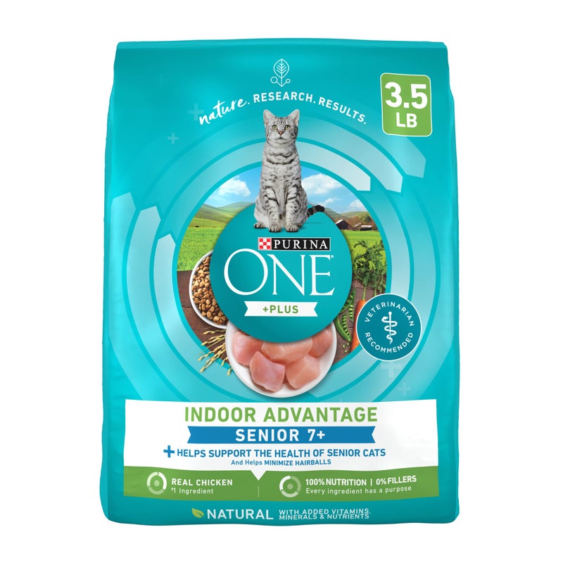 Purina ONE High Protein, Natural Senior Dry Cat Food, Indoor Advantage Senior+ - 3.5 lb. Bag - Image 1