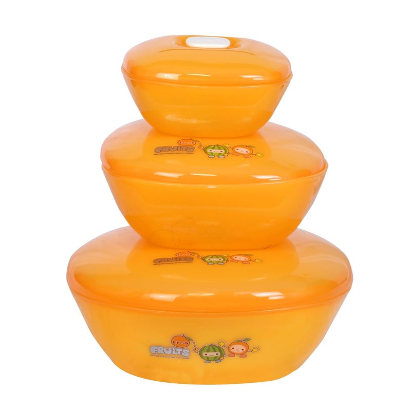 Hexwell Mixing Bowls with Lids for Salad Noodles Set of 3 Microwave and Freezer Safe Serving Bowl Orange Color - Image 1