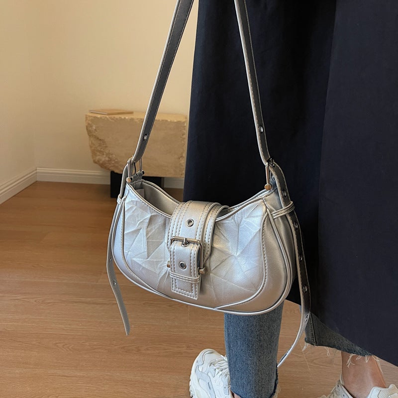 Fashion City Simple New Pleated Solid Color Bag Dumpling Pu Shoulder Underarm Bag - Image 2