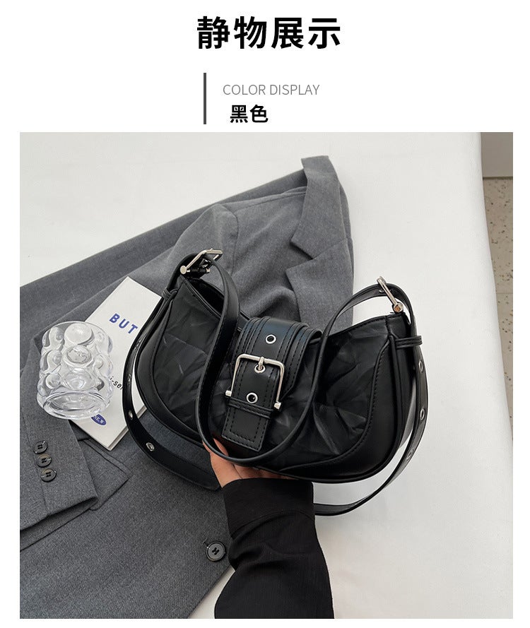 Fashion City Simple New Pleated Solid Color Bag Dumpling Pu Shoulder Underarm Bag - Image 1