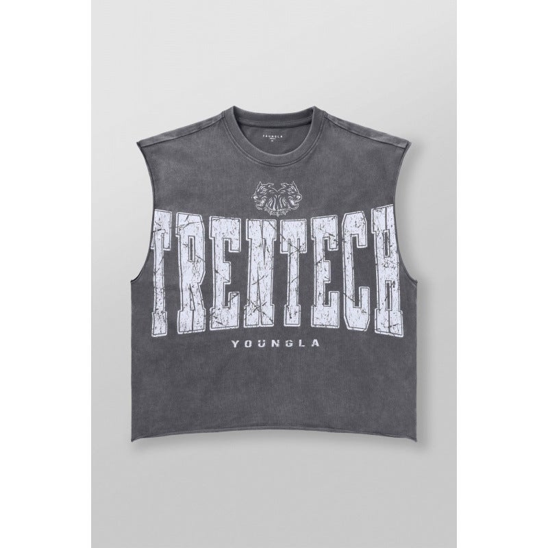 High Street American Retro Washed Distressed Vest Boys Summer Ins Trendy Brand Sports Pure Cotton Sleeveless T-Shirt Couple Wear - Image 1