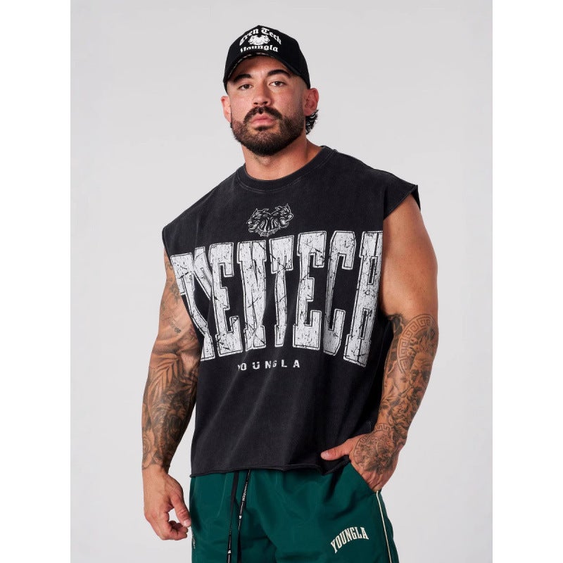 High Street American Retro Washed Distressed Vest Boys Summer Ins Trendy Brand Sports Pure Cotton Sleeveless T-Shirt Couple Wear - Image 2