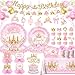 Peghoqu 196Pcs Princess Birthday Party Decorations Serves 24Pink Princess Birthday Themed Tableware Includes Scalloped PlatesNapkinsTableclothBannerBalloonCake Topper for Girls Princess Party Supplies - Image 3