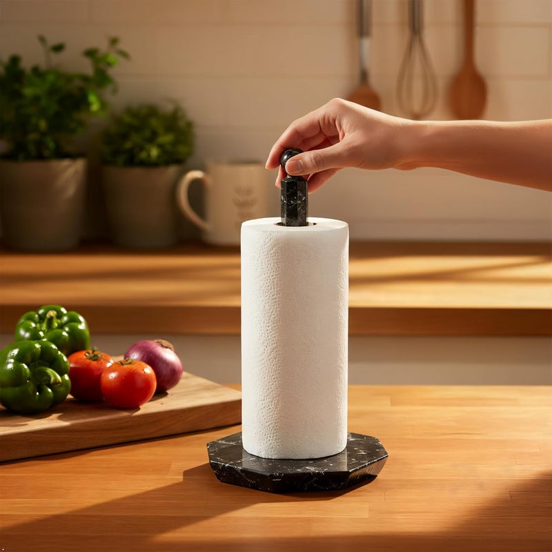 MARBLE RANGE Hardened processed substance Marble Paper Towel Holder for Kitchen Countertop, 12.5" Inches Black Handmade Stand for Bathroom and Kitchen Organizer. Strategic warehouse site - Image 2