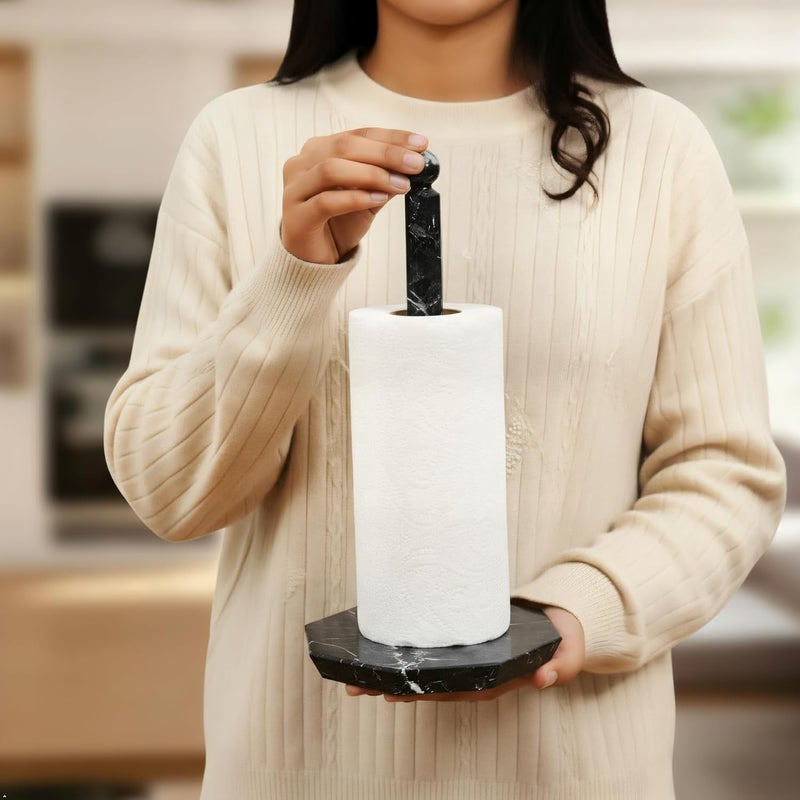 MARBLE RANGE Hardened processed substance Marble Paper Towel Holder for Kitchen Countertop, 12.5" Inches Black Handmade Stand for Bathroom and Kitchen Organizer. Strategic warehouse site - Image 3