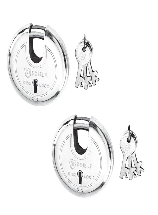 KI SHIELD 1008 DISC PAD Lock 80mm Long Shackle | 8 Levers, 3 Keys | Silver Chrome Plated Finish | Keyed Padlocks | Shutter Lock, Gate Lock | Heavy Welded Alloy Steel Body | - Image 1