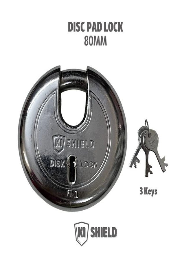 KI SHIELD 1008 DISC PAD Lock 80mm Long Shackle | 8 Levers, 3 Keys | Silver Chrome Plated Finish | Keyed Padlocks | Shutter Lock, Gate Lock | Heavy Welded Alloy Steel Body | - Image 3