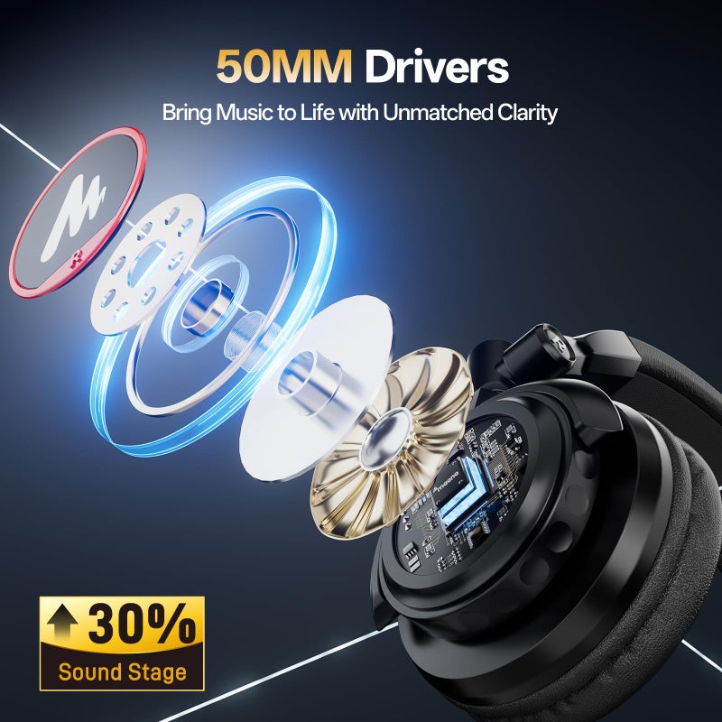 Maono سماعات استوديو احترافية MAONO 50MM Drivers، MH501 فوق الأذن مغلقة غير قابلة للفصل سلكية مع جاك 3.5mm/6.35mm لتسجيل مضخم الجيتار، خلط DJ، بيانو، إنتاج موسيقي، بودكاست - Image 3