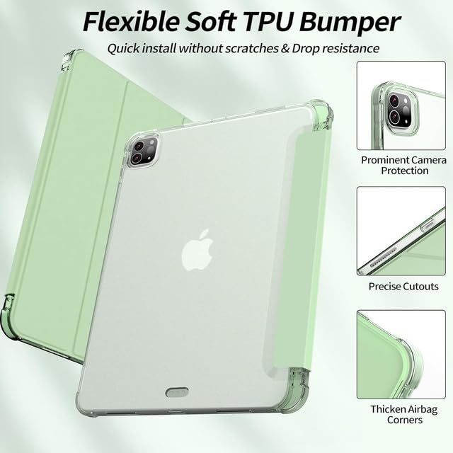 Boxome Tablet Case Cover for Apple iPad Air 10.5 inch (3rd Gen) [Auto Sleep/Wake Cover] [Pencil Holder] [Trifold Stand] [Frosted Back] - Macha Green - Image 3