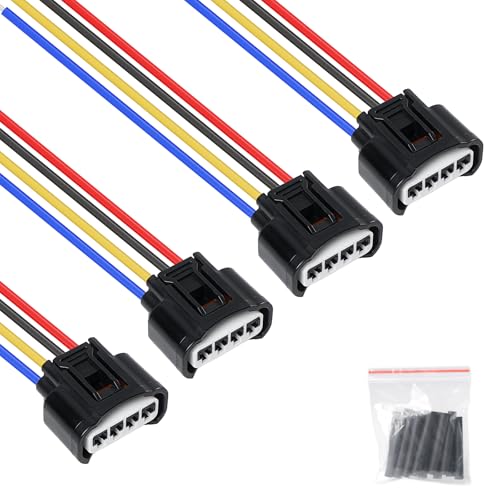 Exqutoo Ignition Coil Female Connector Plug with Harness Pigtail Wires 9098011885 Harness Replacement for Toyota Corolla Camry Highlander RAV4 Chevrolet Prizm 4Pcs - Image 1