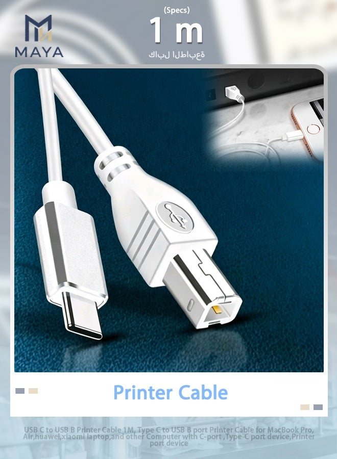 Maya USB C to USB B Printer Cable 1M, Type C to USB B port Printer Cable for MacBook Pro, Air,huawei,xiaomi laptop,and other Computer with C-port ,Type-C port device,Printer port device - Image 1