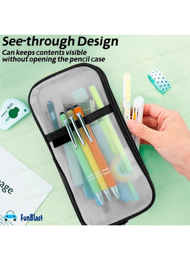FunBlast Pen Pencil Case, Transparent Pencil Pouch with Zipper Closure Portable Clear Makeup Pouch, Large Capacity Pencil Bag, Stationery Bag for Students Girls Office Adults (Black) - Image 2