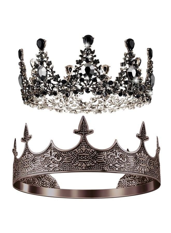 Sureio طقم تيجان الملك والملكة 2 قطعة طراز باروك عتيق للملوك تيارات ملحقات تنكرية لعيد الحب، عيد ميلاد، زفاف، حفلة تخرج، متوسطة، سبيكة - Image 1