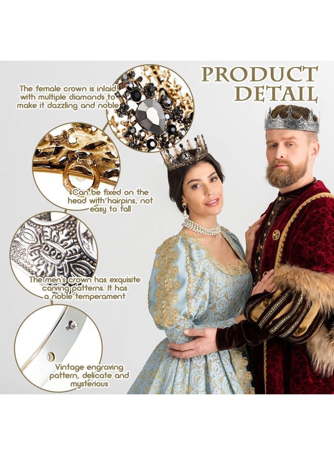 Sureio طقم تيجان الملك والملكة 2 قطعة طراز باروك عتيق للملوك تيارات ملحقات تنكرية لعيد الحب، عيد ميلاد، زفاف، حفلة تخرج، متوسطة، سبيكة - Image 3