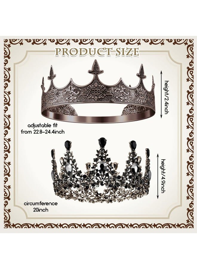 Sureio طقم تيجان الملك والملكة 2 قطعة طراز باروك عتيق للملوك تيارات ملحقات تنكرية لعيد الحب، عيد ميلاد، زفاف، حفلة تخرج، متوسطة، سبيكة - Image 2