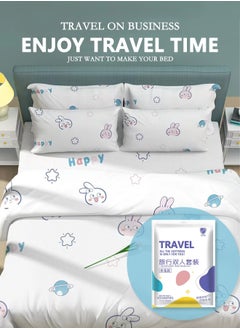 HOOGIFFT Double Travel Bed Sheets Set, Disposable Bed Sheets, Quilt Cover and Pillow Case Set, Portable Sheet Sets with Cute Printing for Hotel and Travel (Travel 4-Piece)  - Image 1