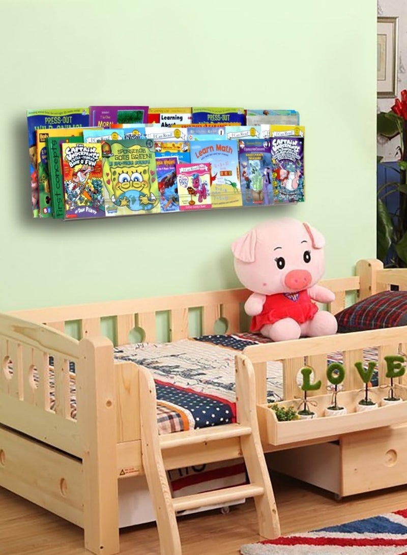NIUBEE 24-Inch Acrylic Kids Floating Bookshelves, 2-Pack, Wall Mounted Clear Shelves for Kids' Growing Book Collections in Nurseries/Bedroom/Playrooms - Image 3