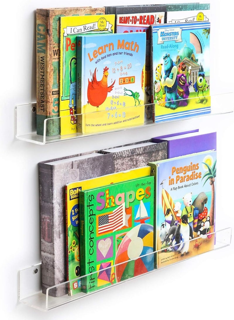 NIUBEE 24-Inch Acrylic Kids Floating Bookshelves, 2-Pack, Wall Mounted Clear Shelves for Kids' Growing Book Collections in Nurseries/Bedroom/Playrooms - Image 1