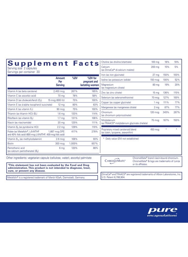 Pure Encapsulations Prenatal Nutrients ; Multivitamin Supplement To Support Pregnancy Lactation And Maternal Health* ; 60 Capsules - Image 3