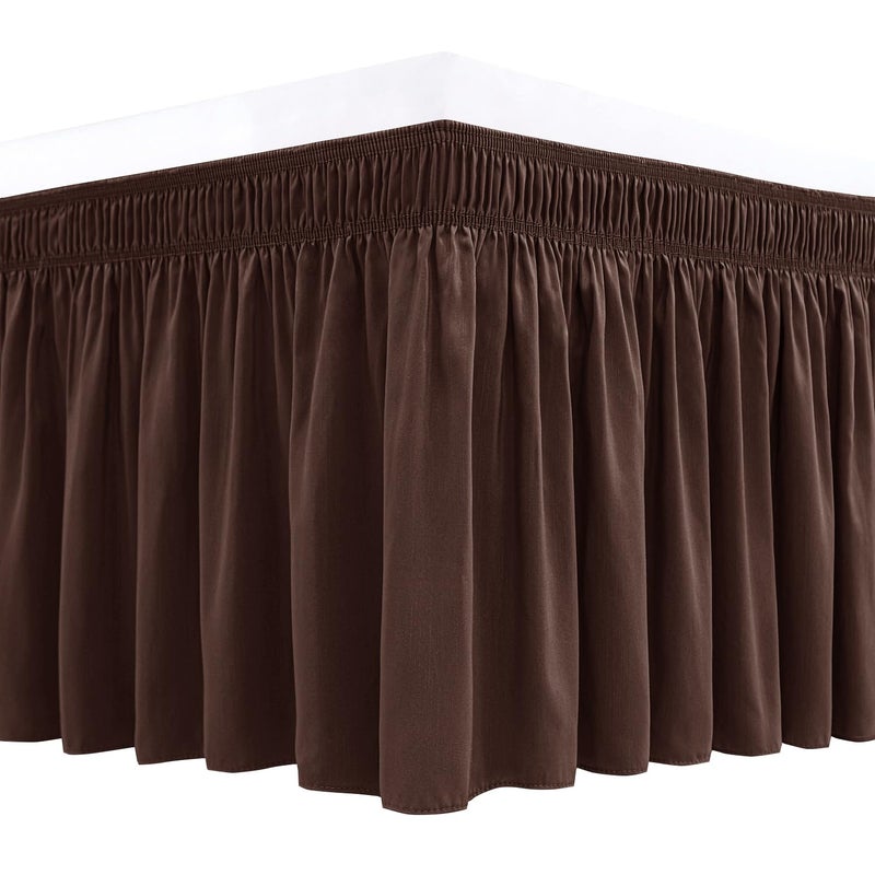Biscaynebay Biscaynebay Wrap Around Bed Skirts for Queen Beds with Short Drop of 12 Brown Adjustable Elastic Dust Ruffles Easy Fit Wrinkle Resistant Silky Luxurious Fabric Machine Washable
