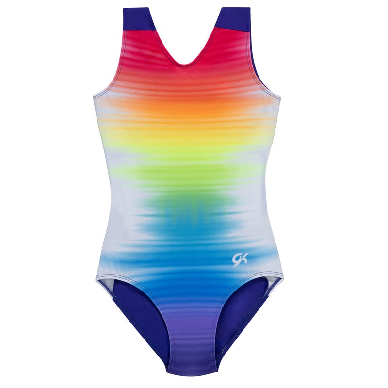 GK Girls Fierce Fade Gymnastics Leotard - Rainbow Dance Outfit with Matching Scrunchie for Toddlers, Children, & Juniors (AXS, Rainbow - Purple) - Image 1