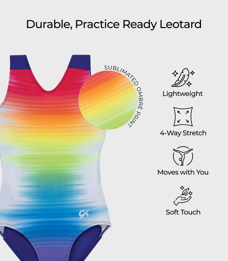 GK Girls Fierce Fade Gymnastics Leotard - Rainbow Dance Outfit with Matching Scrunchie for Toddlers, Children, & Juniors (AXS, Rainbow - Purple) - Image 3