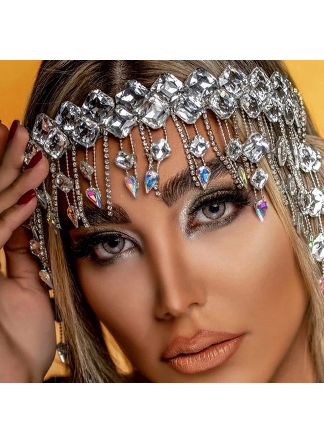 STONEFANS Rhinestone Flapper Headpiece For Women Bridal Squared 1920S Headband Great Gatsby Hair Jewelry Accessories Costume (Silver1)  - Image 4