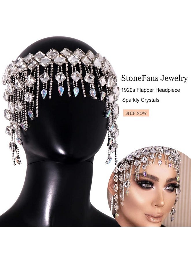 STONEFANS Rhinestone Flapper Headpiece For Women Bridal Squared 1920S Headband Great Gatsby Hair Jewelry Accessories Costume (Silver1)  - Image 5