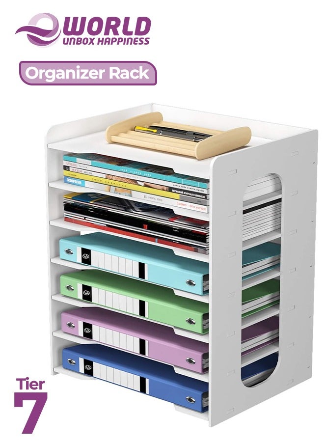 Eworld 7-Tier Office Desktop PVC File Paper Organizer, Elevate Workspace with Stackable Document Trays and A4 Paper Storage Solutions for Home, Office, and School.  - Image 1