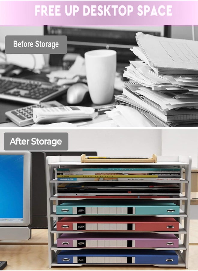 Eworld 7-Tier Office Desktop PVC File Paper Organizer, Elevate Workspace with Stackable Document Trays and A4 Paper Storage Solutions for Home, Office, and School.  - Image 3