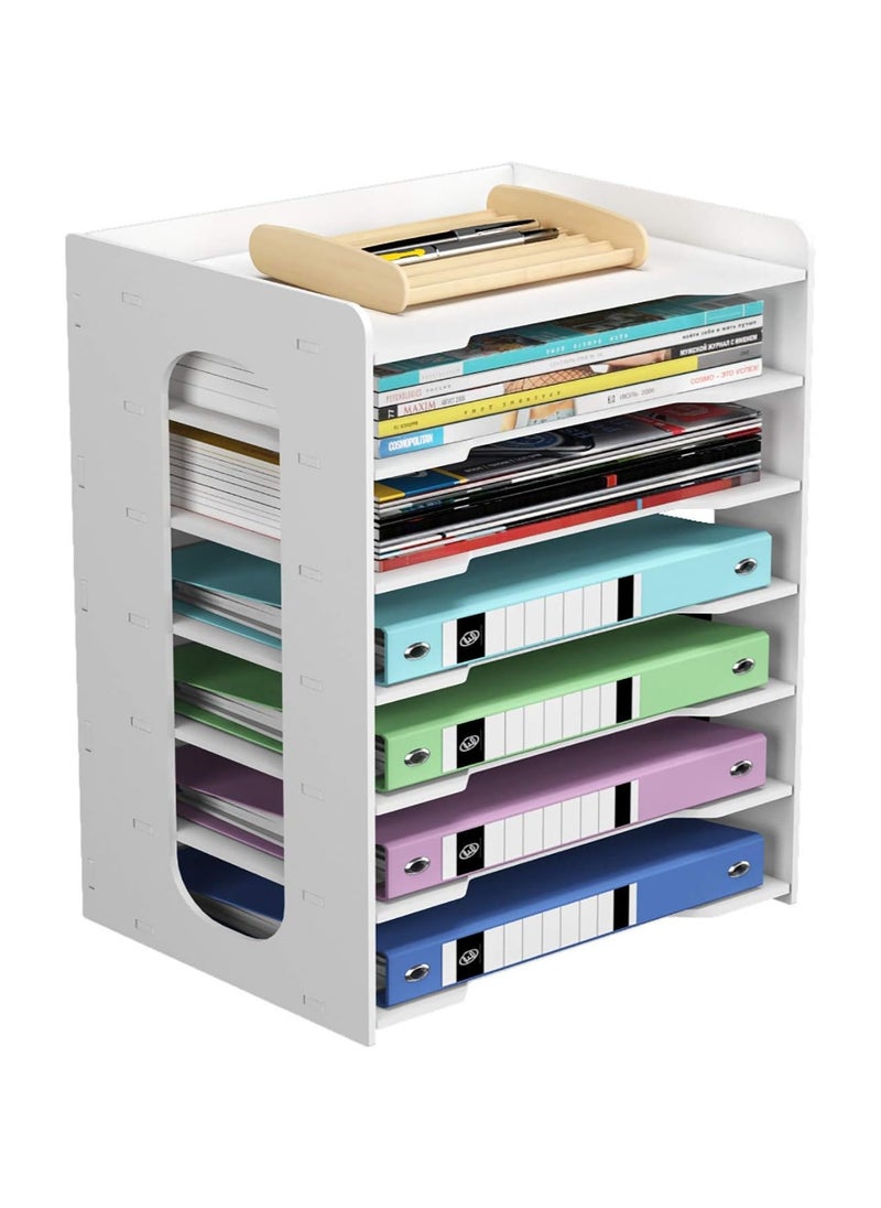 Eworld 7-Tier Office Desktop PVC File Paper Organizer, Elevate Workspace with Stackable Document Trays and A4 Paper Storage Solutions for Home, Office, and School.  - Image 5