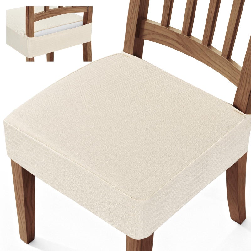 Songrey Waterproof Seat Covers for Dining Chairs Set of 4, No Rear Chair Covers, Stretch Removable Washable Chair Slipcover Protector, Beige - Image 1