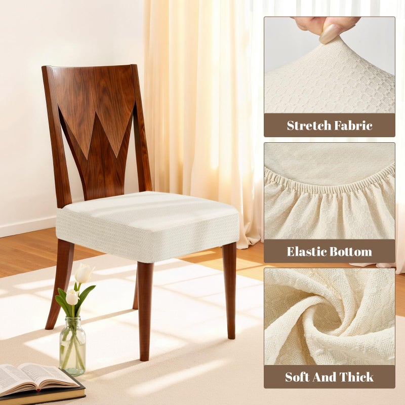 Songrey Waterproof Seat Covers for Dining Chairs Set of 4, No Rear Chair Covers, Stretch Removable Washable Chair Slipcover Protector, Beige - Image 4