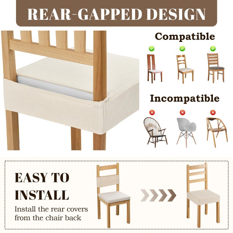 Songrey Waterproof Seat Covers for Dining Chairs Set of 4, No Rear Chair Covers, Stretch Removable Washable Chair Slipcover Protector, Beige - Image 5