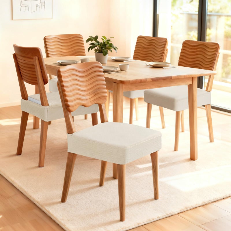 Songrey Waterproof Seat Covers for Dining Chairs Set of 4, No Rear Chair Covers, Stretch Removable Washable Chair Slipcover Protector, Beige - Image 2