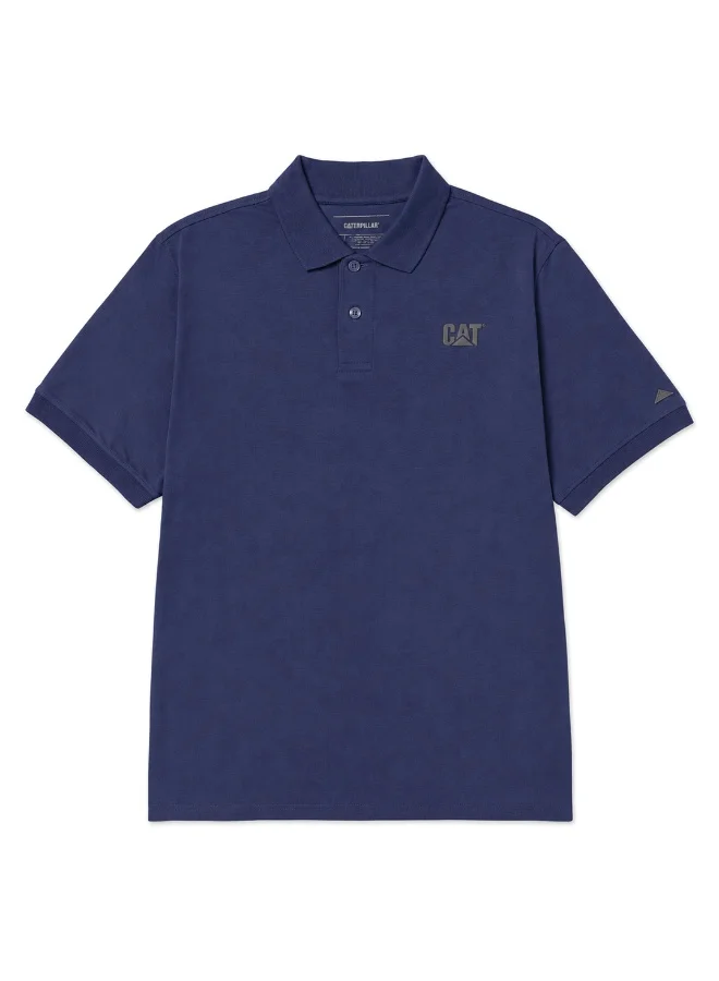 Caterpillar CAT Men’s Jersey Logo Polo T Shirt – 100% Cotton Peached Fabric – Split Droptail Hem – High‑Density Chest Print
