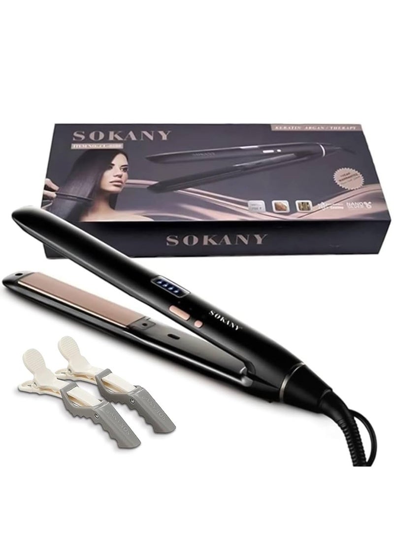 SOKANY CL-8288 Keratin Argan Therapy Hair Straightener - Professional Styling with Ceramic Plates, Fast Heating, Enhanced Shine, and Protection (Black)
